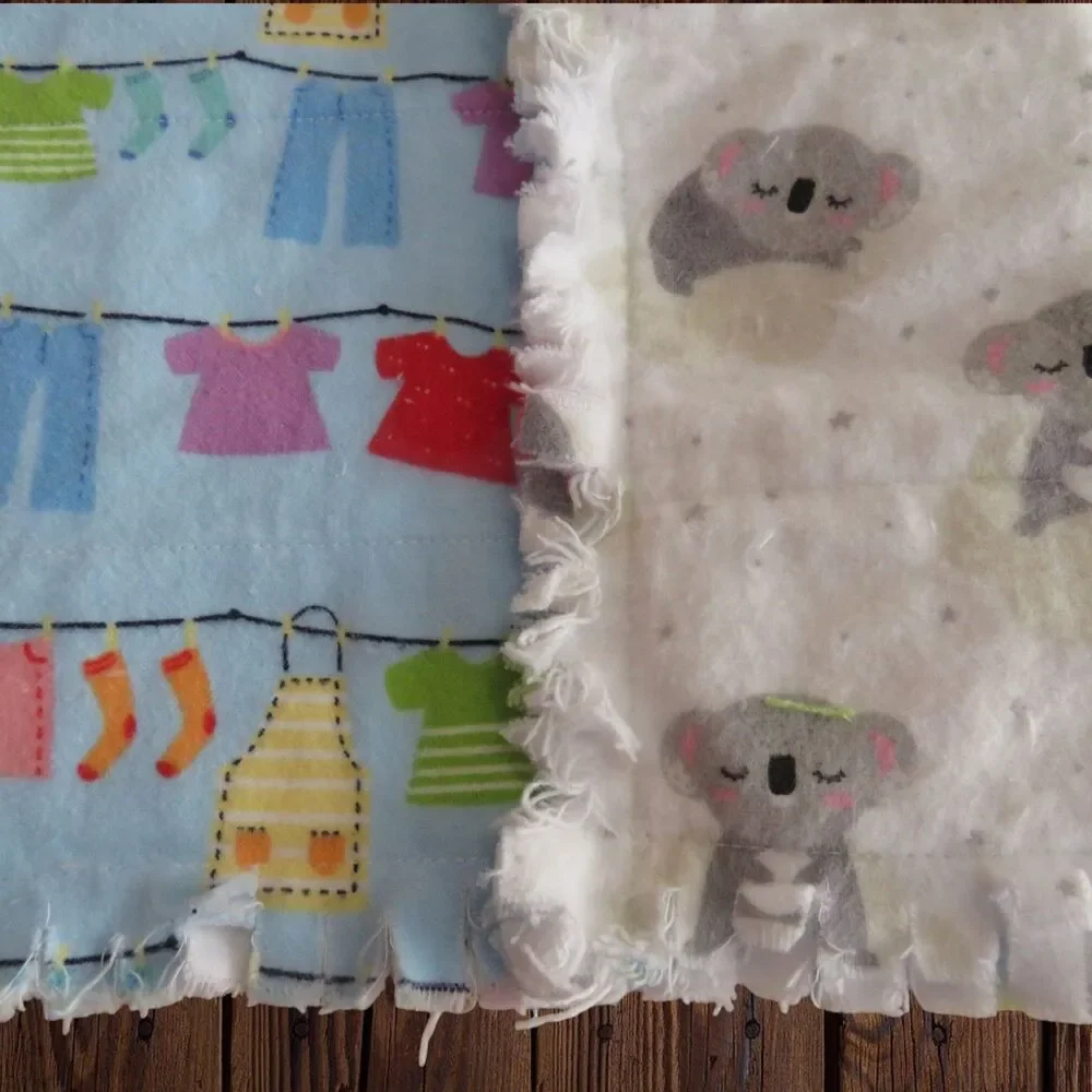Burp Cloth, Flannel Rag Quilt Style, Reversible Clothesline Laundry, Koala Bears
